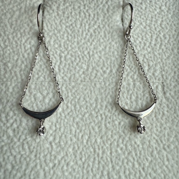 Platinum Crescent Moon Drop Diamond Earrings - Picture 7 of 8